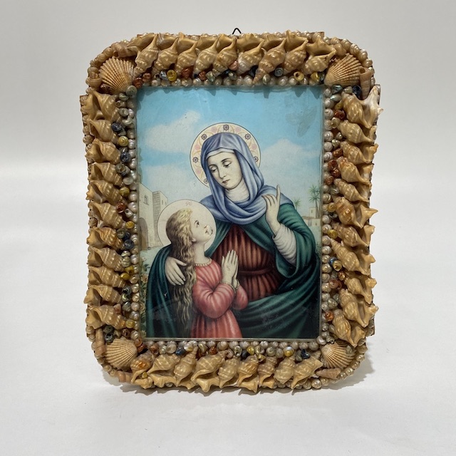 ARTWORK, Religious - Holy Mary & Child in Shell Frame